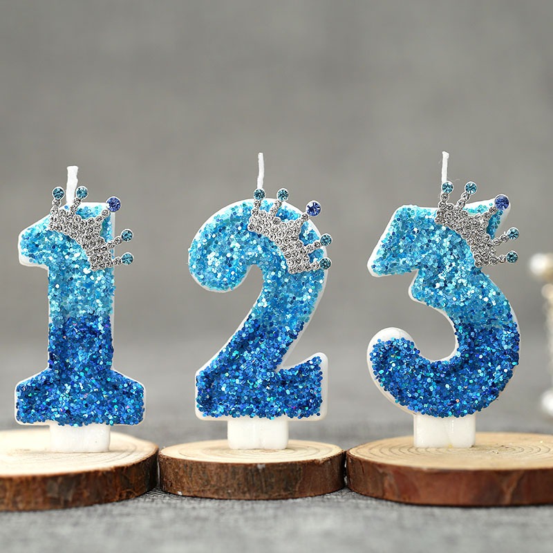 Candle Supplies Usa - เทียนวันเกิดดิจิตอลรูปมงกุฎนกยูงสีฟ้าสุดสร้างสรรค์ - ของตกแต่งเค้กทรงกลมสีฟ้าบริสุทธิ์สำหรับงานปาร์ตี้และงานฉลองครบรอบ