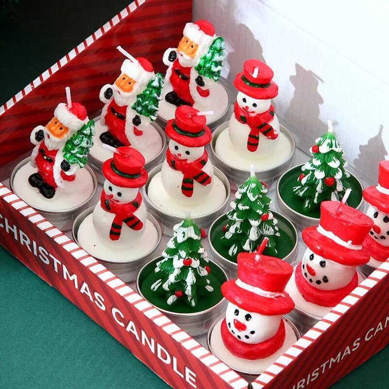 Candle Oil Supplies - เทียน 12 ชิ้น อุปกรณ์ตกแต่งคริสต์มาส เทียนวันเกิดไร้ควัน สร้างบรรยากาศเทียนคริสต์มาส