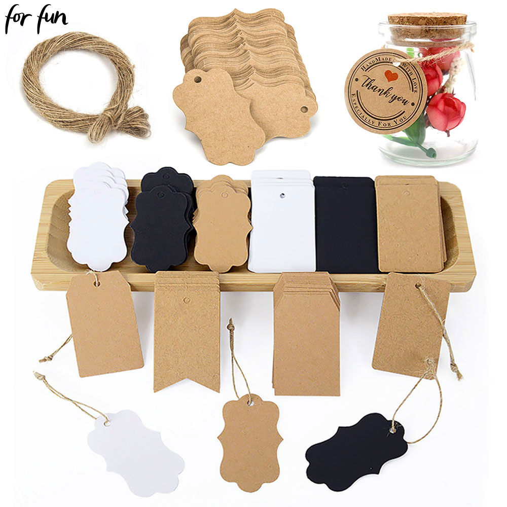 Kraft Hang Tag - เพื่อความสนุกสนาน 100PCS กระดาษคราฟท์แท็ก Strings Handmade เสื้อผ้า