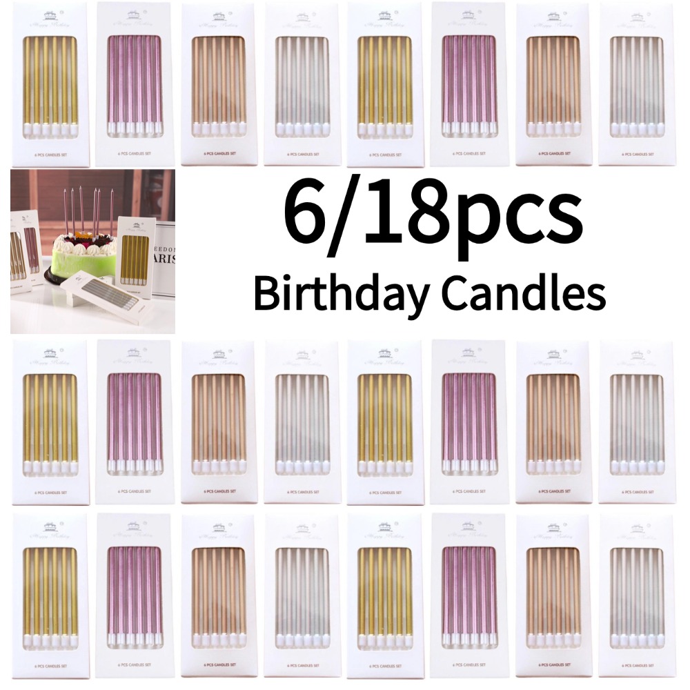 Candle Supplies Usa - เทียนวันเกิดโลหะสีทองเงิน 6/18 ชิ้น ของตกแต่งเค้กหลากสี DIY สำหรับงานแต่งงาน