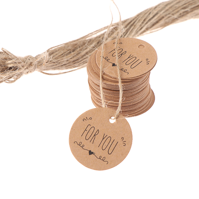 Kraft Hang Tag - ป้ายแขวนกระดาษคราฟท์ 100 ชิ้นสำหรับฉลากลายของคุณ สำหรับตกแต่งแพ็คเกจป้ายของขวัญ