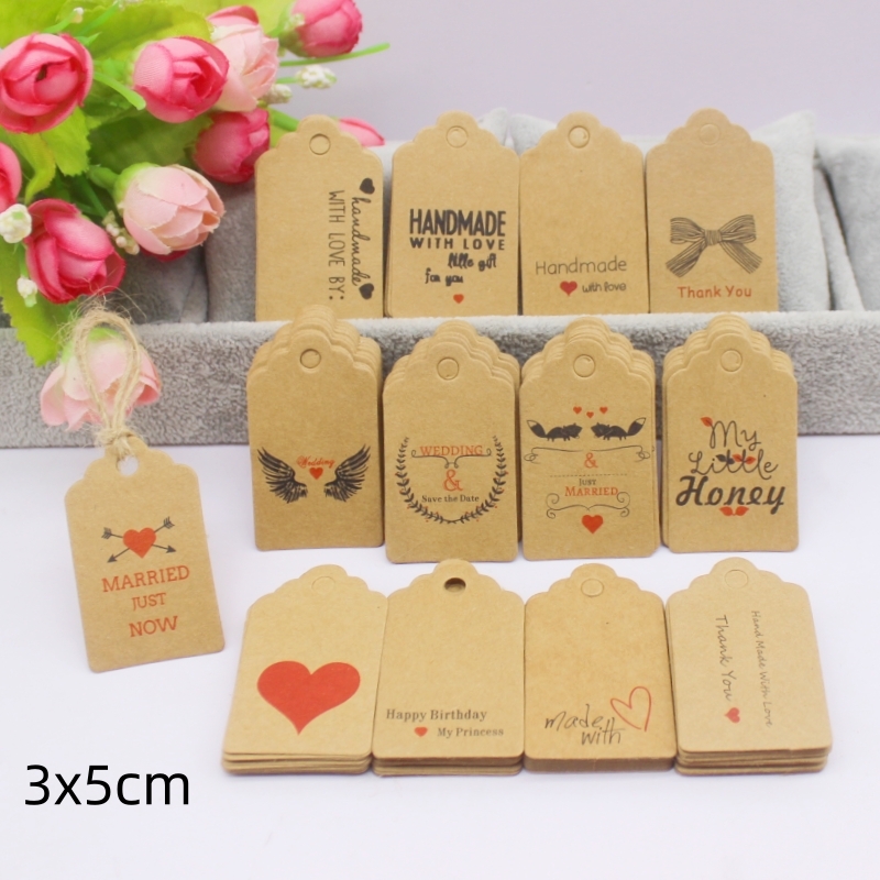 100ชิ้น+ 100สาย3x5ซม. สีขาว/กร - Kraft Hang Tag บทวิจารณ์และราคา